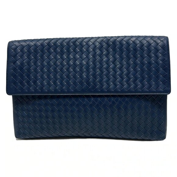 Auth BOTTEGA VENETA Intrecciato - Blue Leather B********* Clutch Bag - Picture 1 of 7